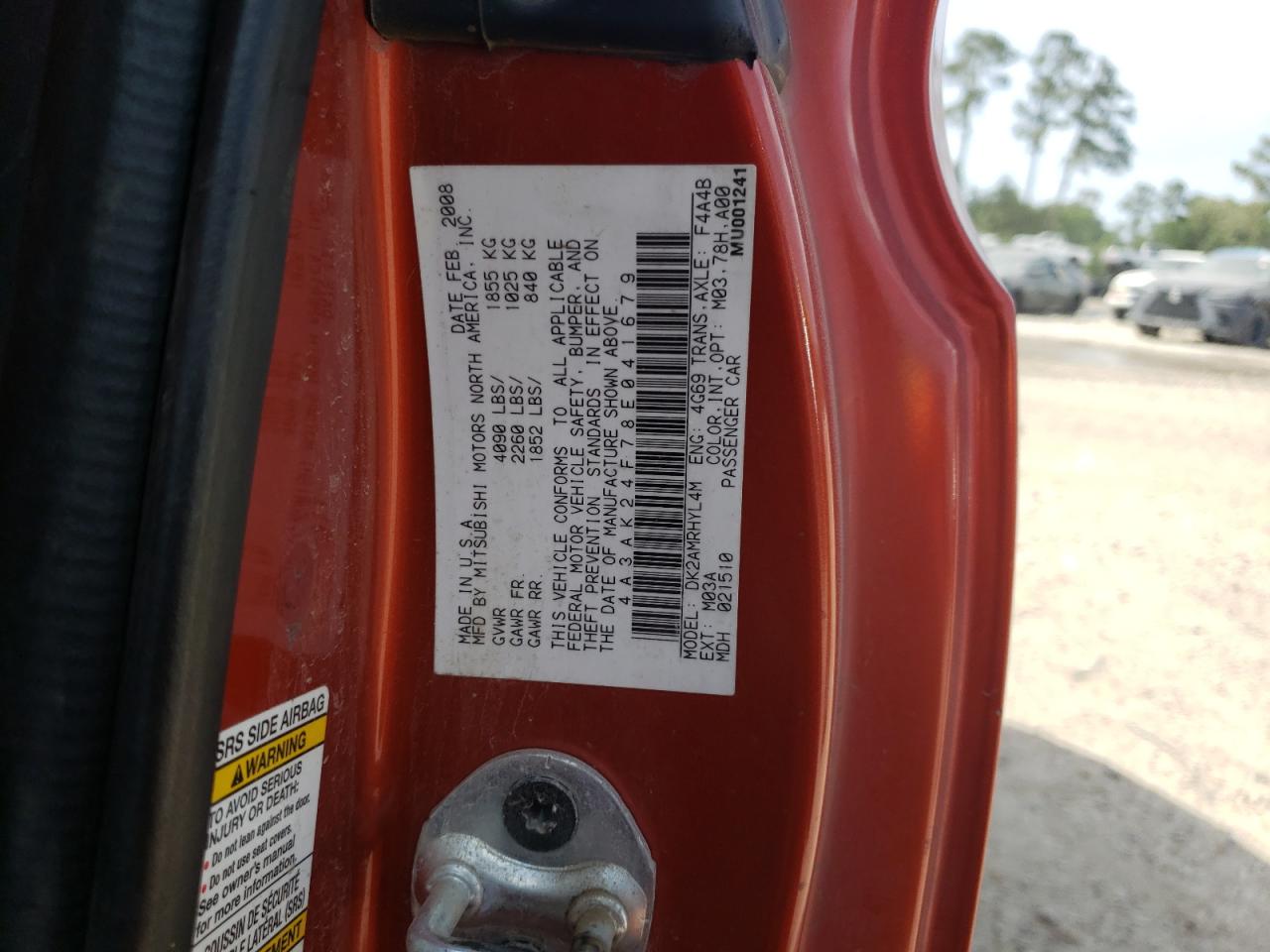 2008 Mitsubishi Eclipse Gs VIN: 4A3AK24F78E041679 Lot: 57318925