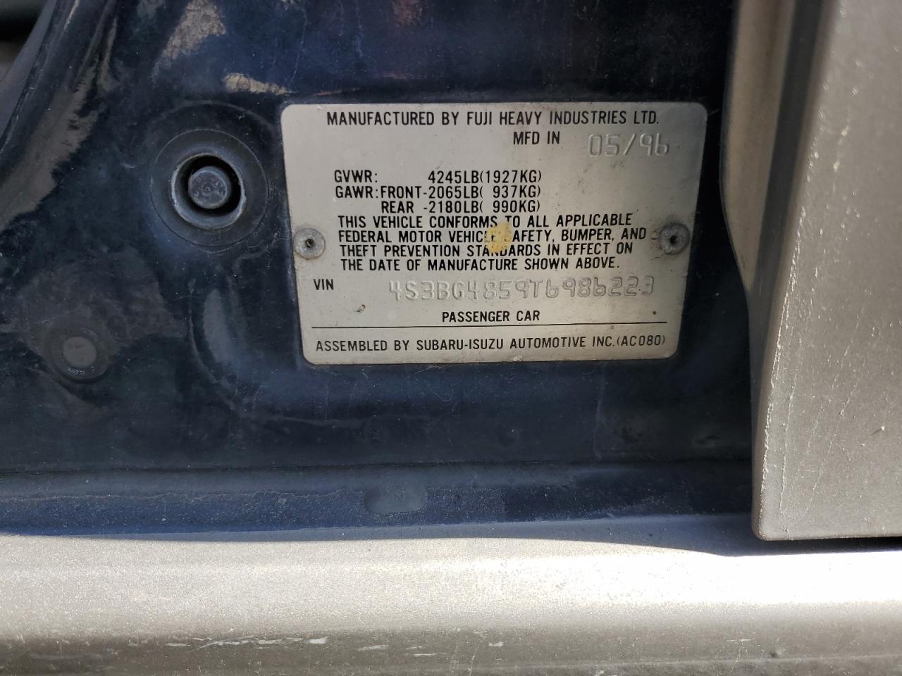 1996 Subaru Legacy Outback VIN: 4S3BG4859T6986223 Lot: 57683345