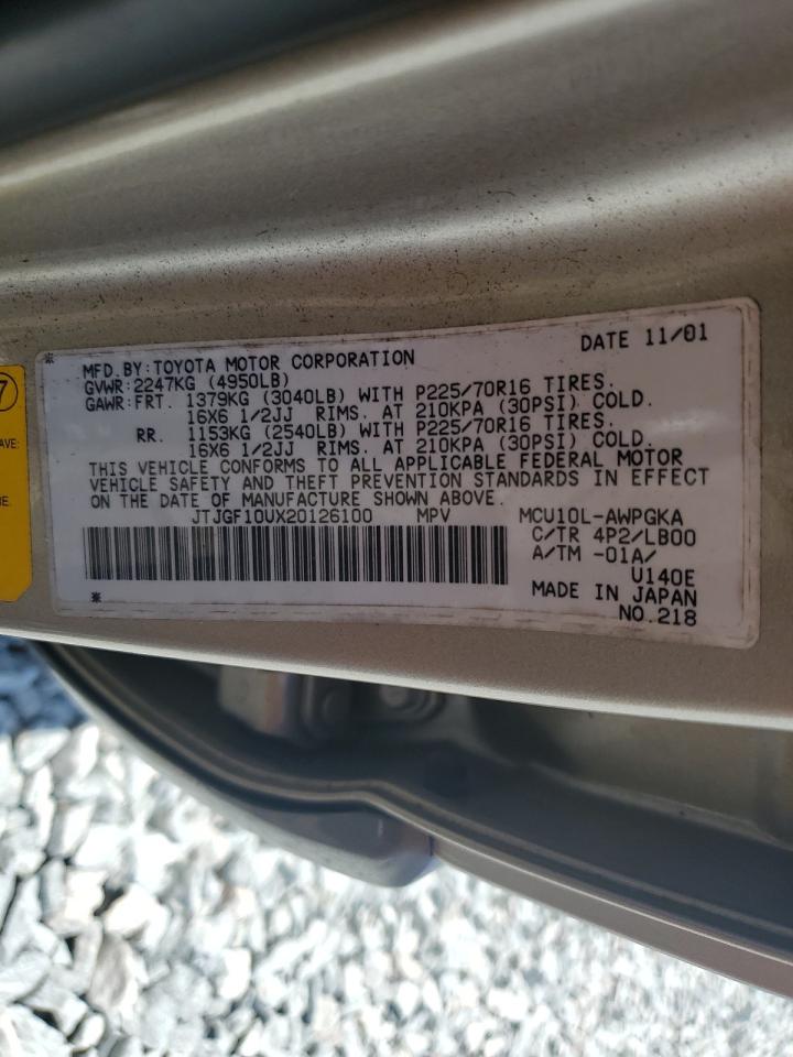2002 Lexus Rx 300 VIN: JTJGF10UX20126100 Lot: 55652345
