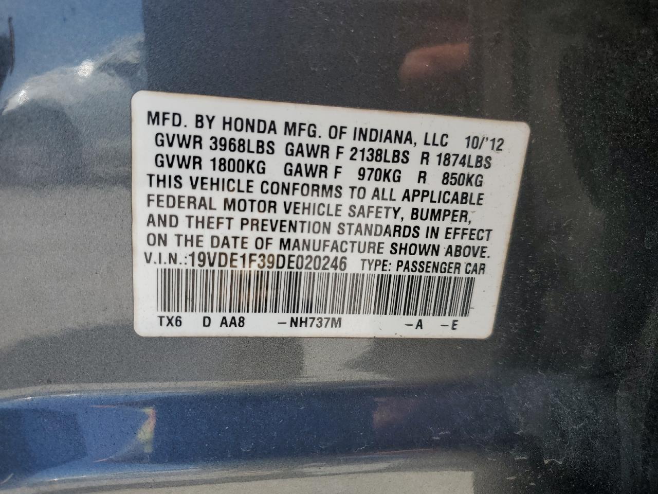 2013 Acura Ilx 20 VIN: 19VDE1F39DE020246 Lot: 56308245