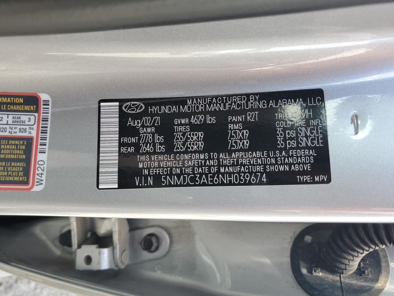2022 Hyundai Tucson Sel VIN: 5NMJC3AE6NH039674 Lot: 56756755