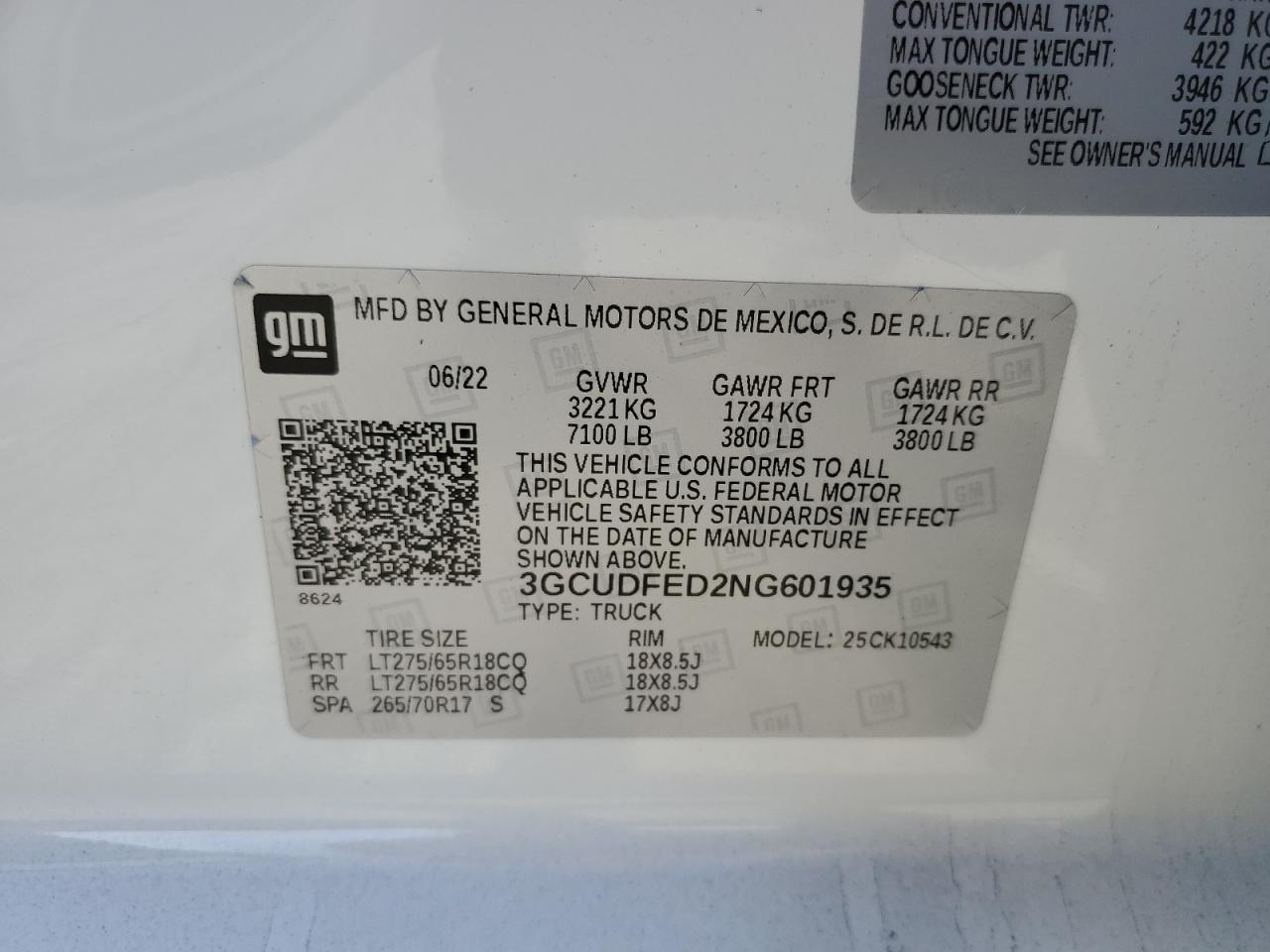 2022 Chevrolet Silverado K1500 Lt Trail Boss VIN: 3GCUDFED2NG601935 Lot: 57269695