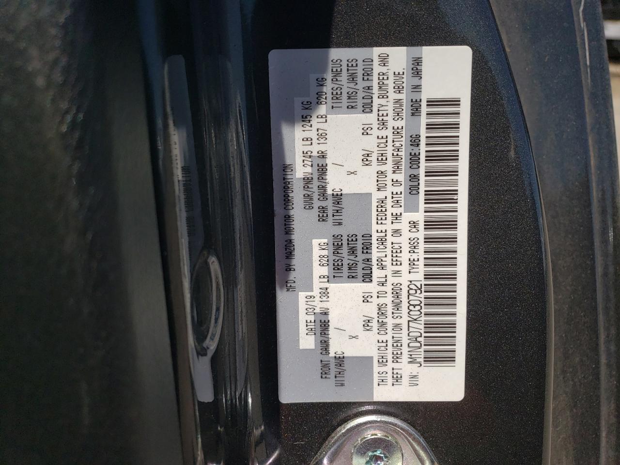2019 Mazda Mx-5 Miata Grand Touring VIN: JM1NDAD77K0307921 Lot: 58836465