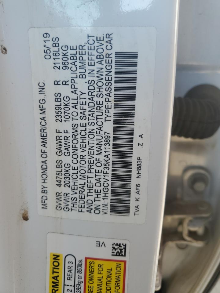 2019 Honda Accord Sport VIN: 1HGCV1F35KA113897 Lot: 58370745