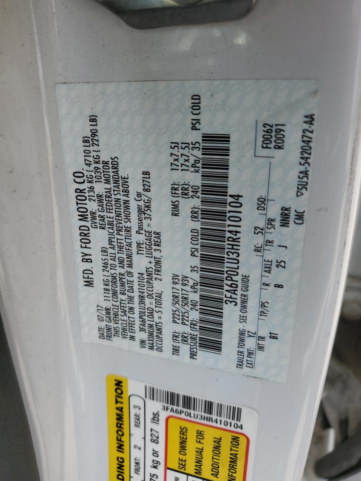 2017 Ford Fusion Se Hybrid VIN: 3FA6P0LU3HR410104 Lot: 54037635