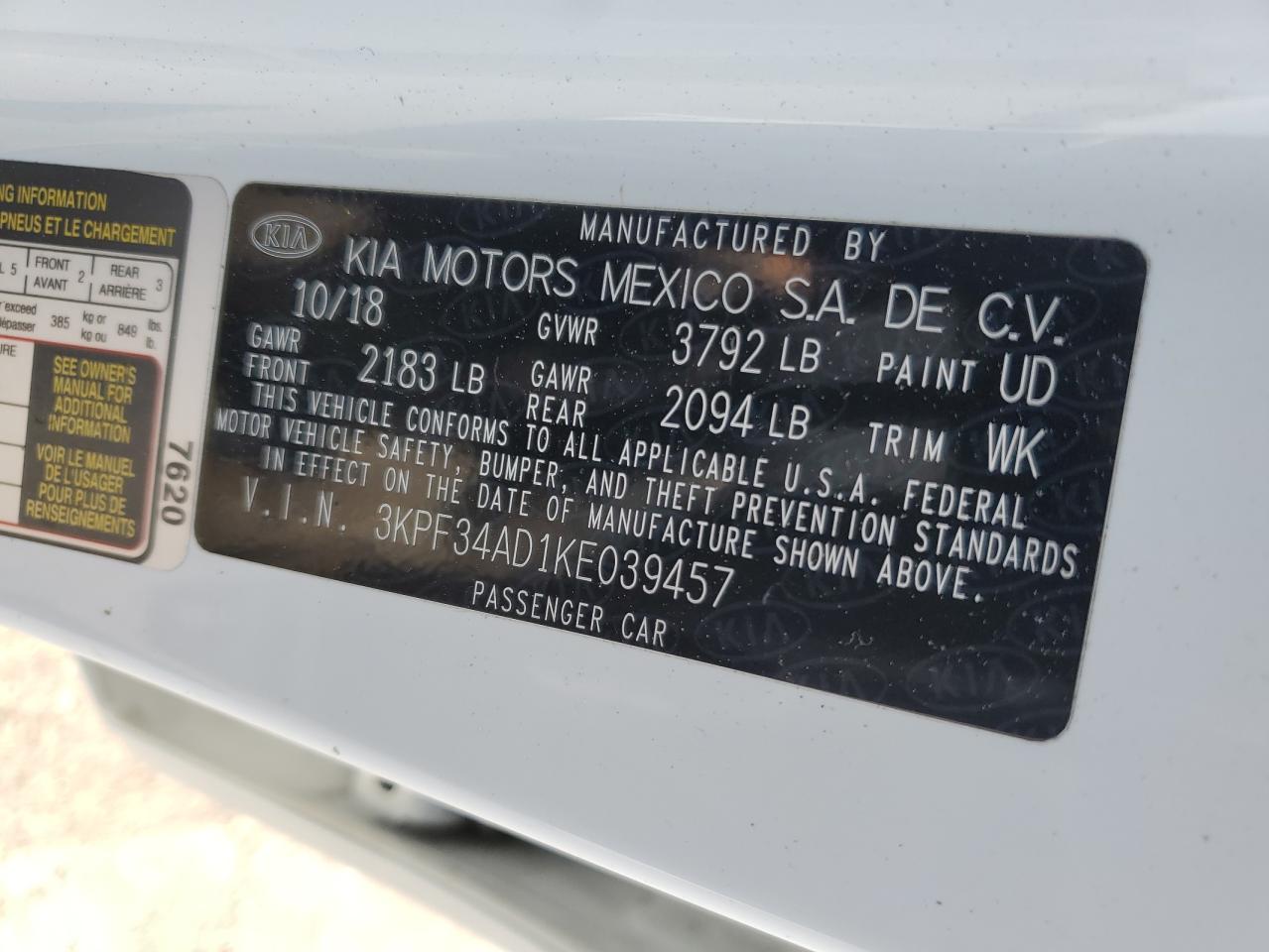 2019 Kia Forte Gt Line VIN: 3KPF34AD1KE039457 Lot: 90998485