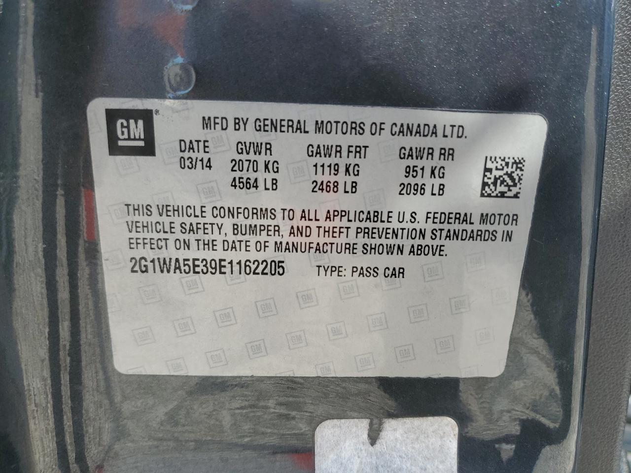 2014 Chevrolet Impala Limited Ls VIN: 2G1WA5E39E1162205 Lot: 56305635