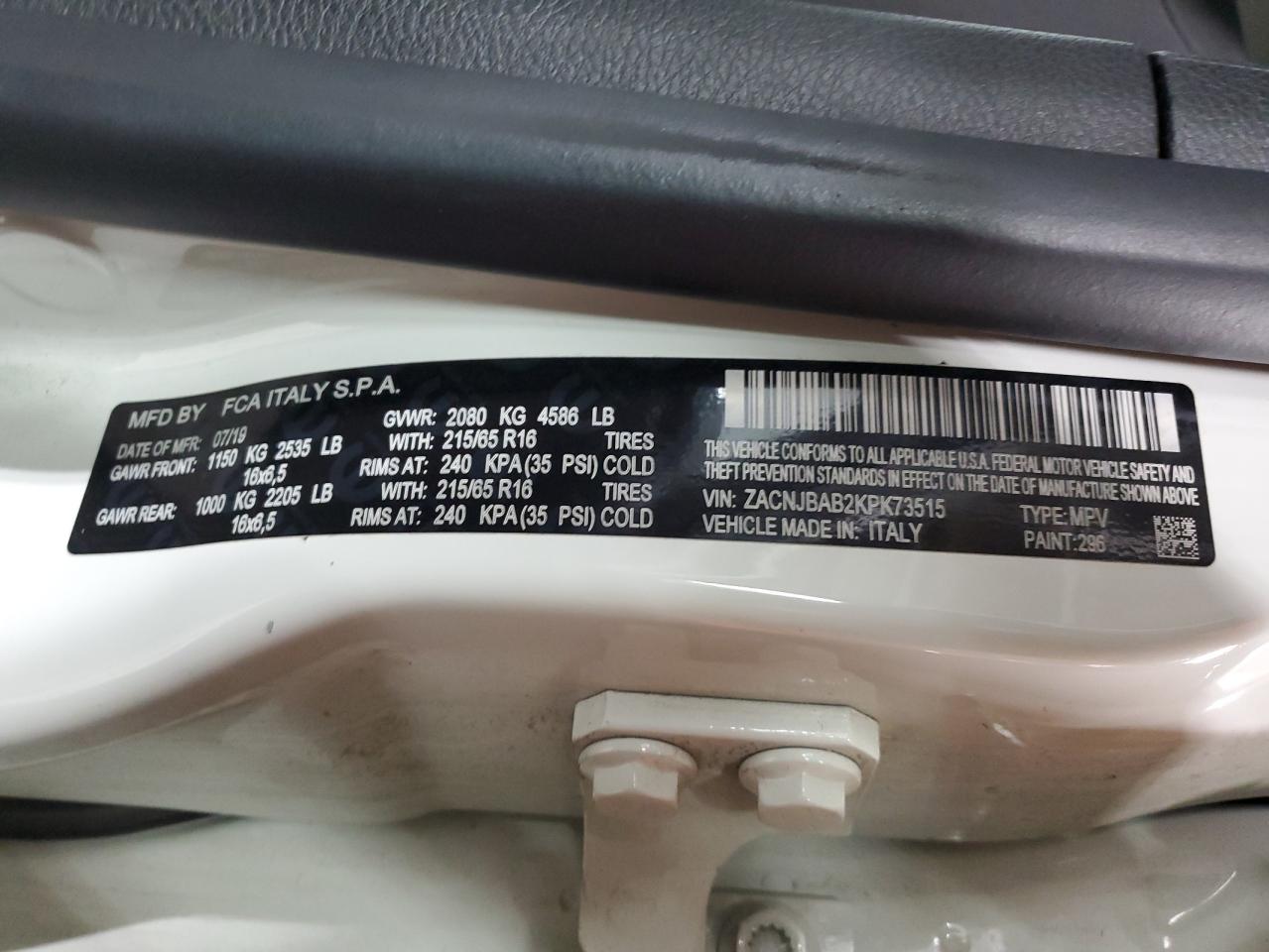 2019 Jeep Renegade Sport VIN: ZACNJBAB2KPK73515 Lot: 57489905