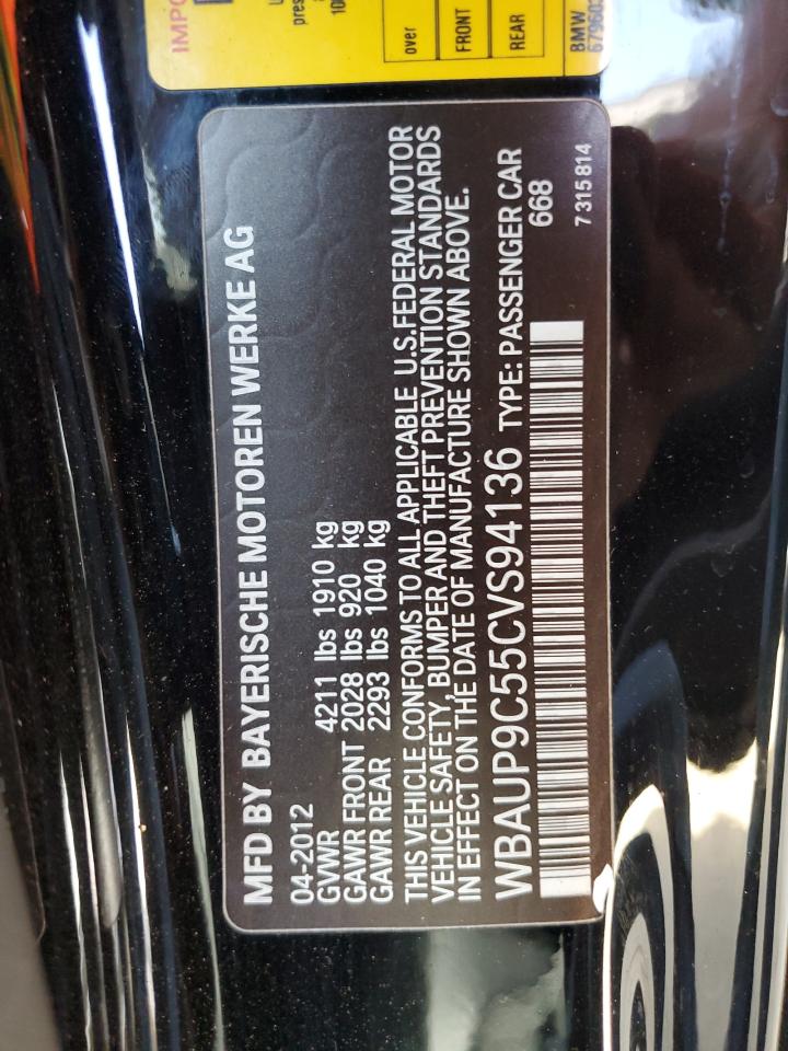 2012 BMW 128 I VIN: WBAUP9C55CVS94136 Lot: 57477895
