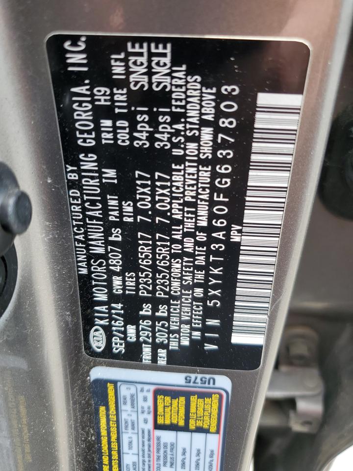 2015 Kia Sorento Lx VIN: 5XYKT3A60FG637803 Lot: 57313315