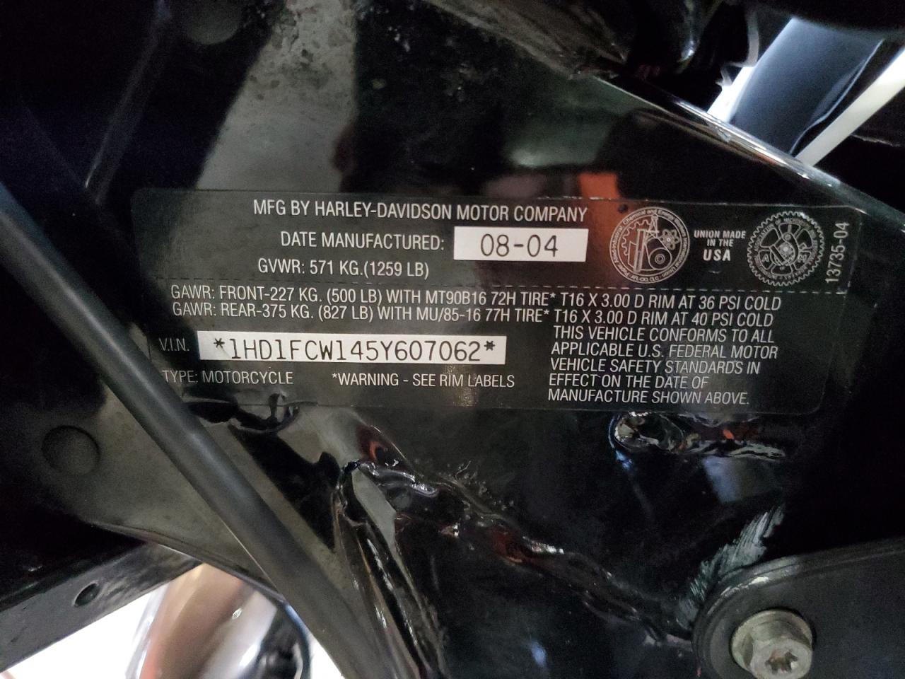 2005 Harley-Davidson Flhtcui VIN: 1HD1FCW145Y607062 Lot: 57049925