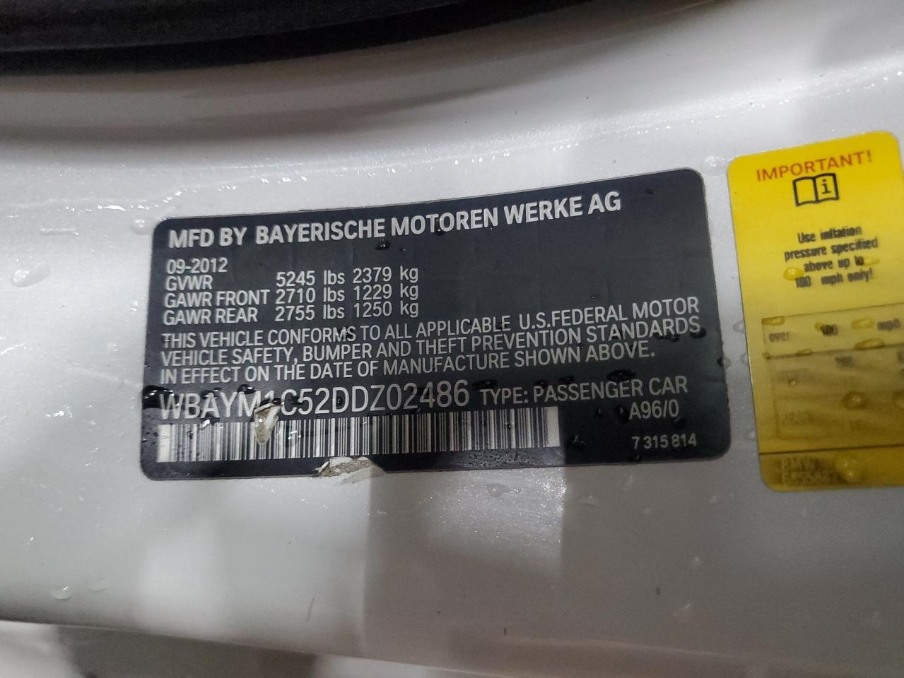 2013 BMW 650 Xi VIN: WBAYM1C52DDZ02486 Lot: 56756655
