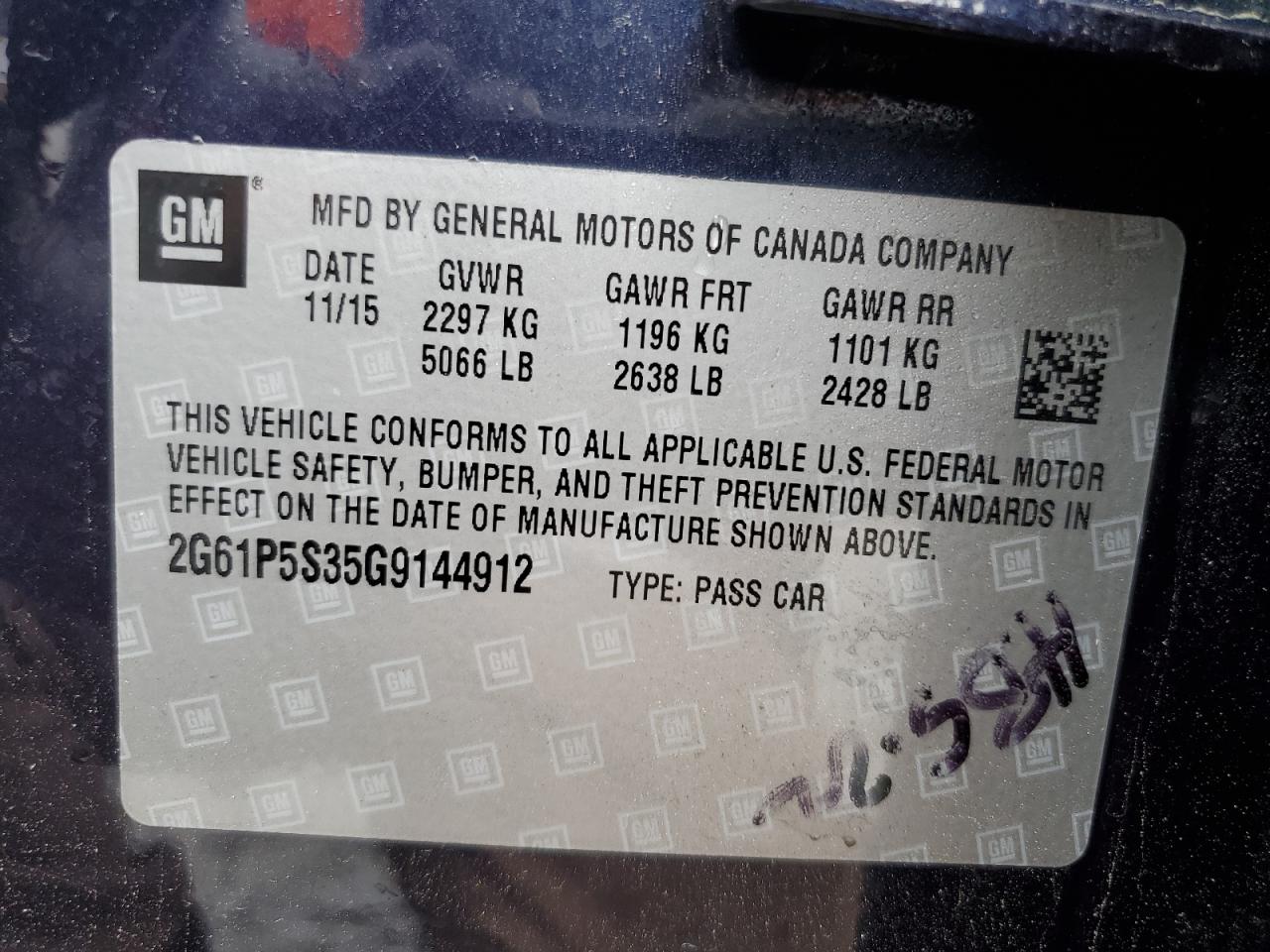 2016 Cadillac Xts Premium Collection VIN: 2G61P5S35G9144912 Lot: 58753445