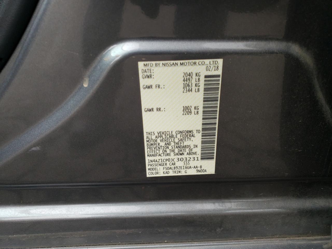 2018 Nissan Leaf S VIN: 1N4AZ1CP0JC303231 Lot: 56769885