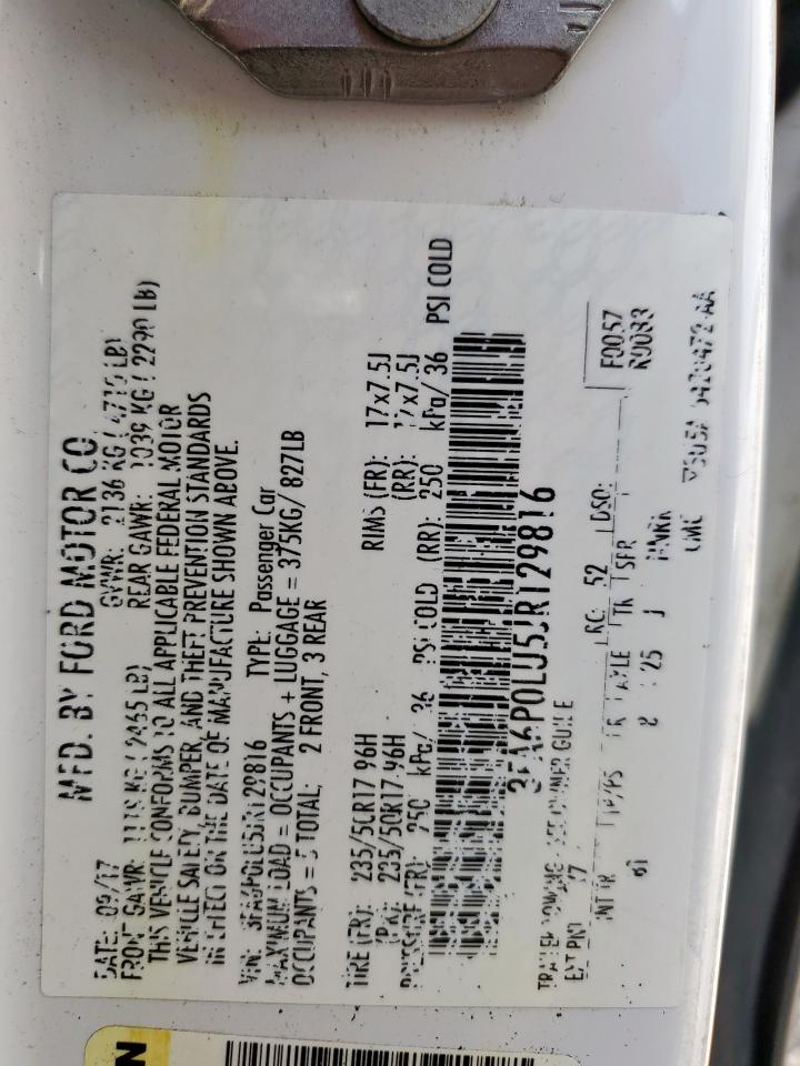 2018 Ford Fusion Se Hybrid VIN: 3FA6P0LU5JR129816 Lot: 54035005