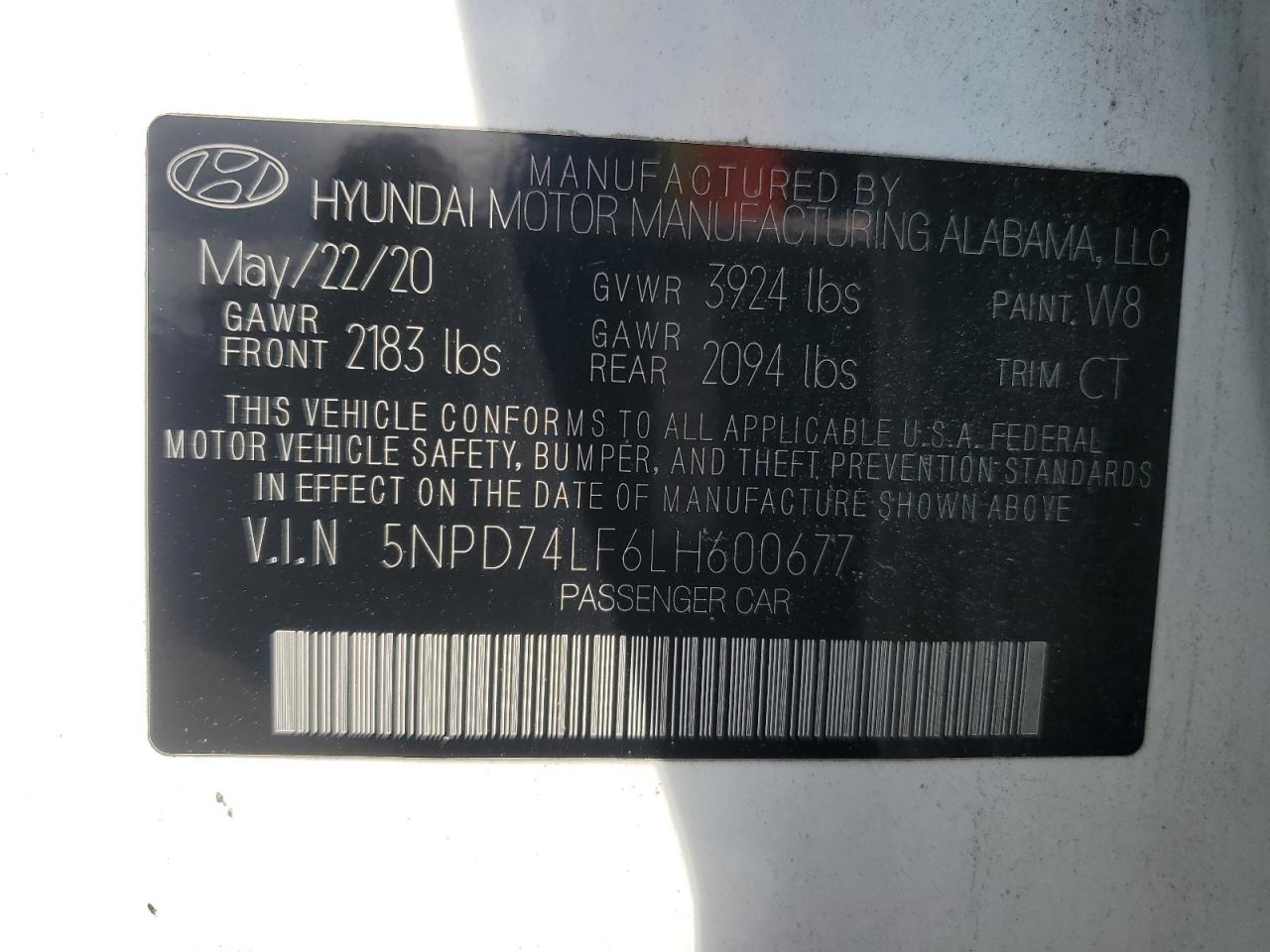 2020 Hyundai Elantra Se VIN: 5NPD74LF6LH600677 Lot: 57226855