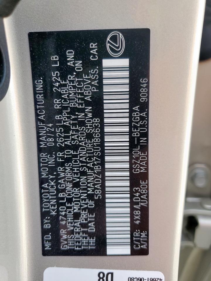 2025 Lexus Es 350 Base VIN: 58ADZ1B17SU186638 Lot: 56109465