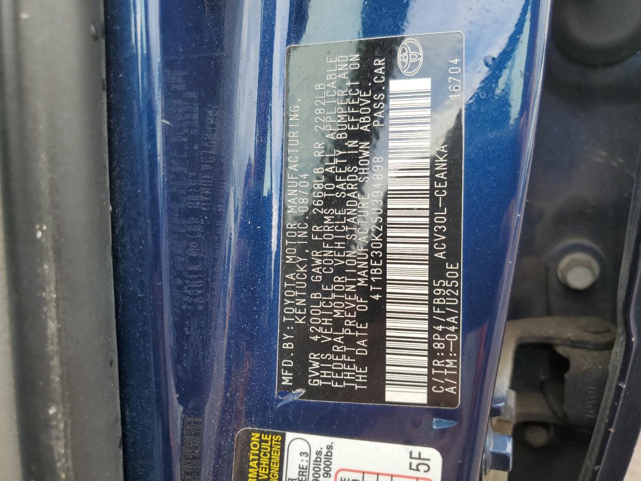 2005 Toyota Camry Le VIN: 4T1BE30K25U394898 Lot: 56851925