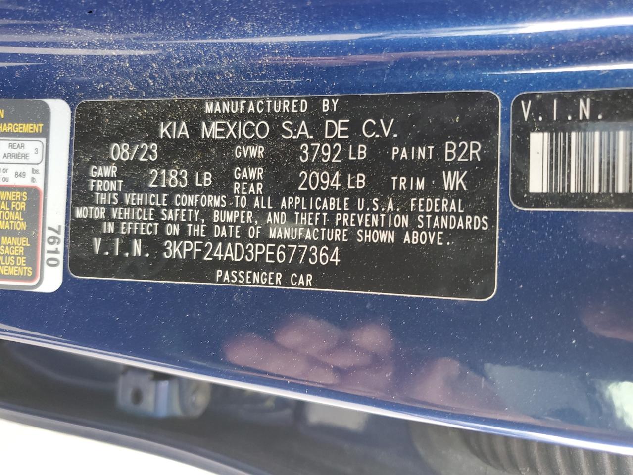 2023 Kia Forte Lx VIN: 3KPF24AD3PE677364 Lot: 55329605