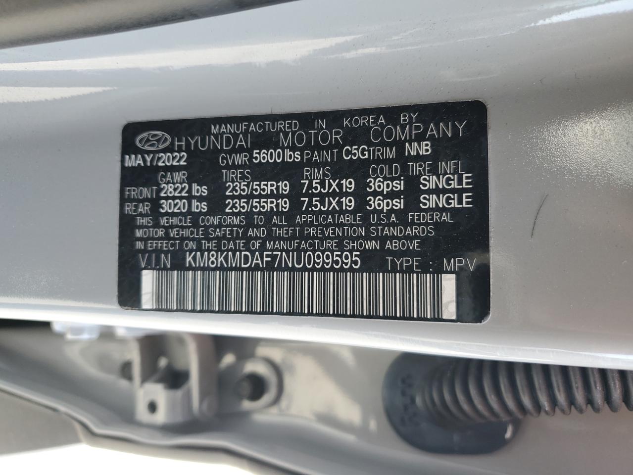 2022 Hyundai Ioniq 5 Se VIN: KM8KMDAF7NU099595 Lot: 58598035