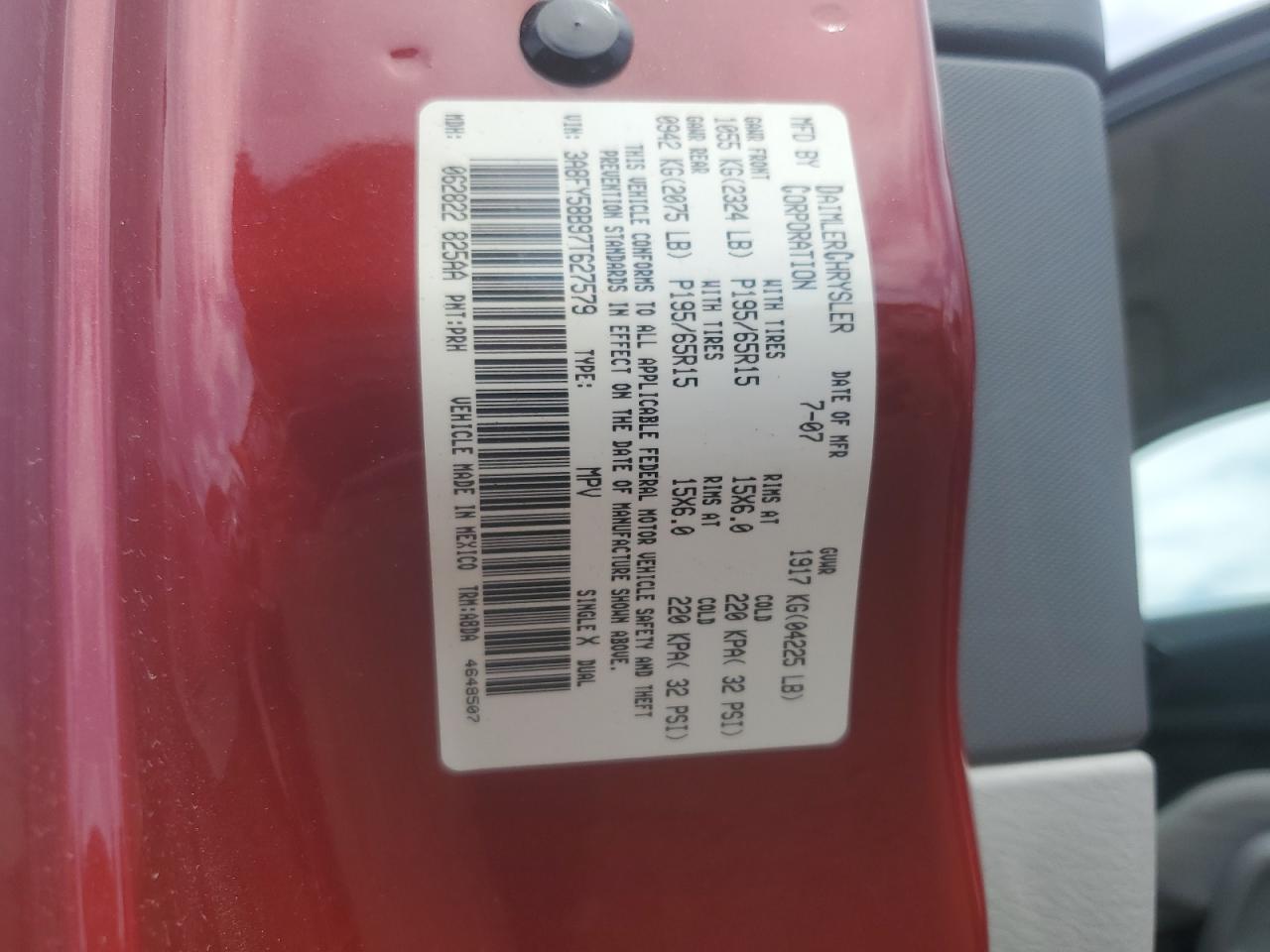 2007 Chrysler Pt Cruiser Touring VIN: 3A8FY58B97T627579 Lot: 56185165