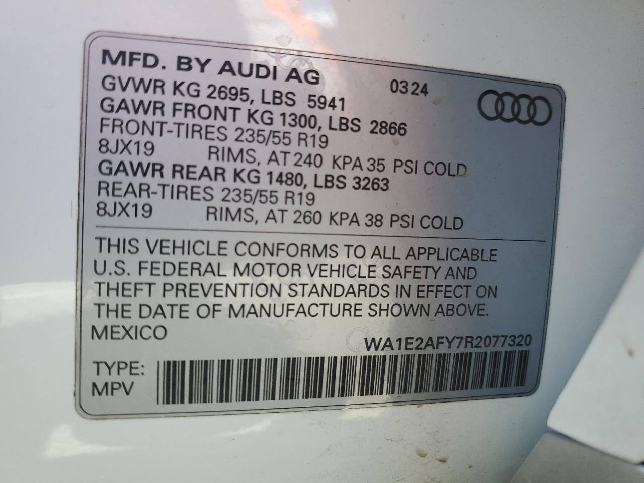 2024 Audi Q5 E Premium Plus 55 VIN: WA1E2AFY7R2077320 Lot: 56763335