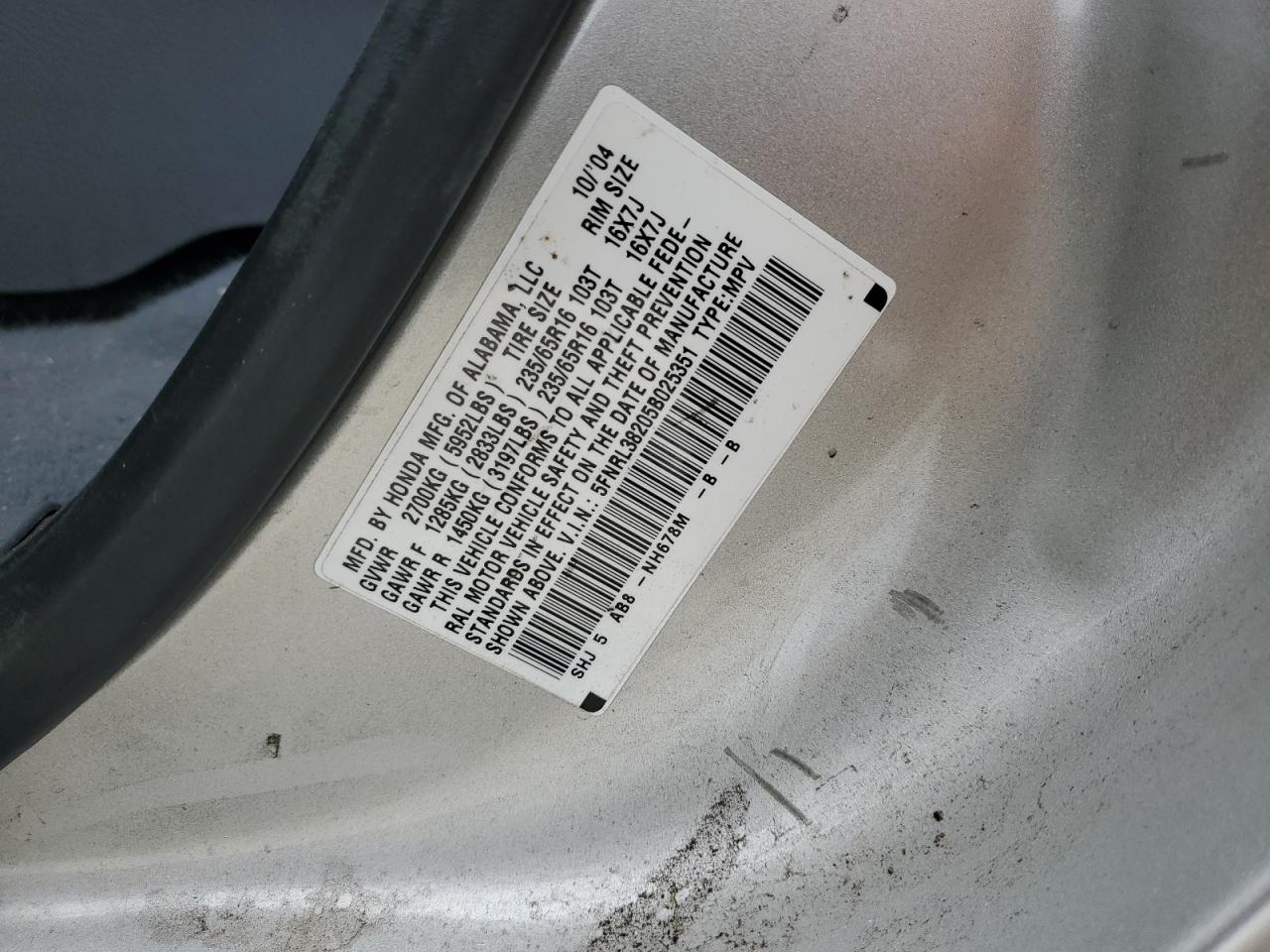 2005 Honda Odyssey Lx VIN: 5FNRL38205B025351 Lot: 56209865