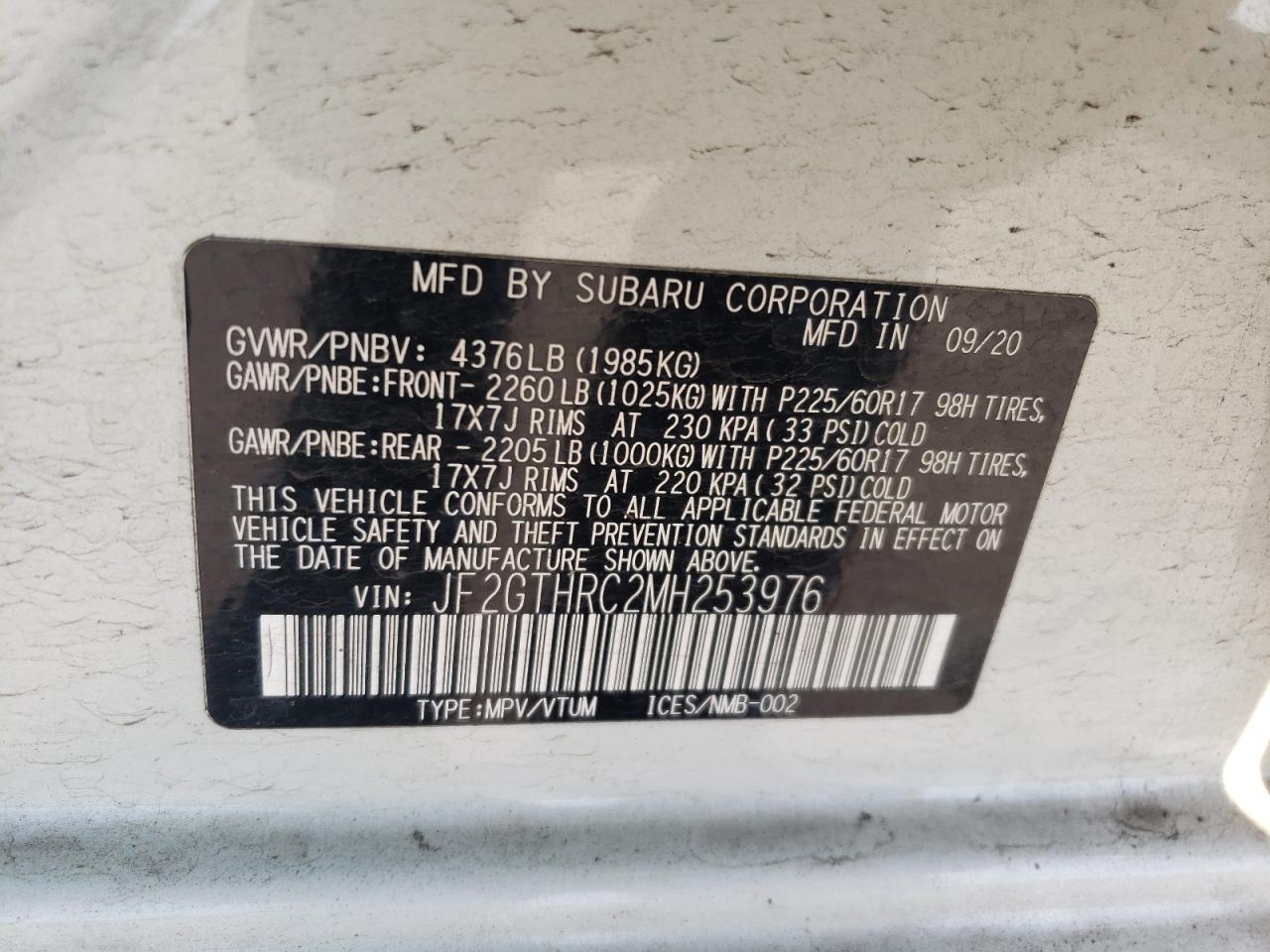 2021 Subaru Crosstrek Sport VIN: JF2GTHRC2MH253976 Lot: 56181235