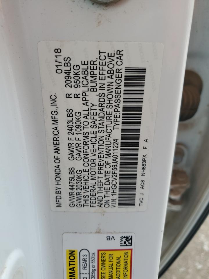 2018 Honda Accord Exl VIN: 1HGCV2F56JA011224 Lot: 58413975