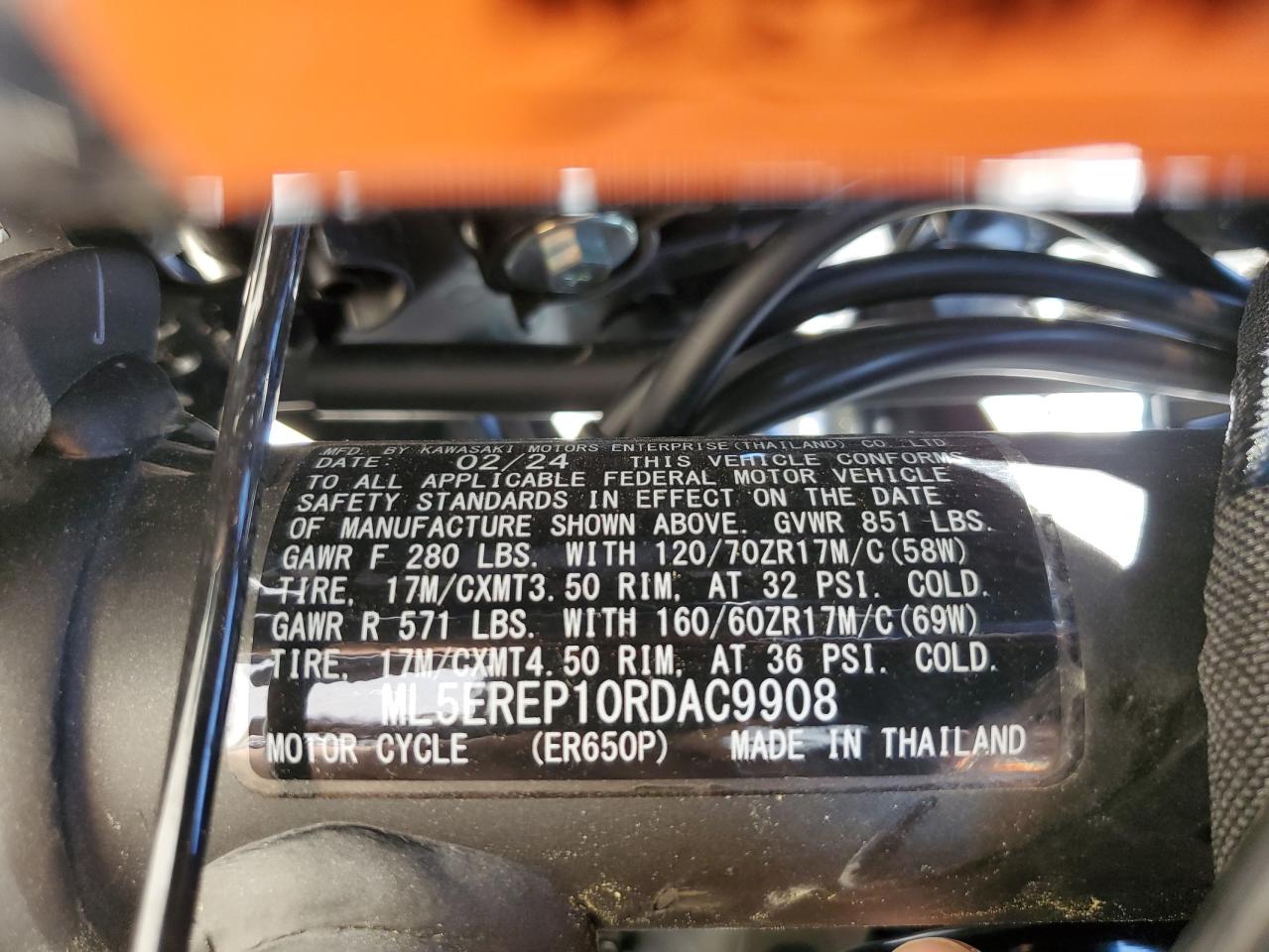2024 Kawasaki Er650 P VIN: ML5EREP10RDAC9908 Lot: 55858675