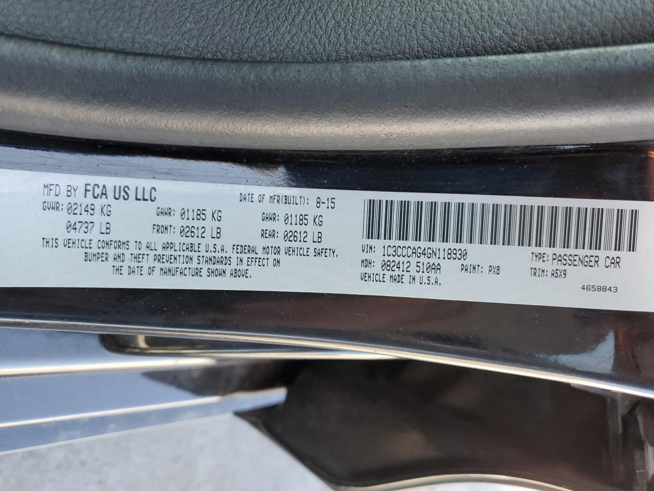 2016 Chrysler 200 Limited VIN: 1C3CCCAG4GN118930 Lot: 57892415