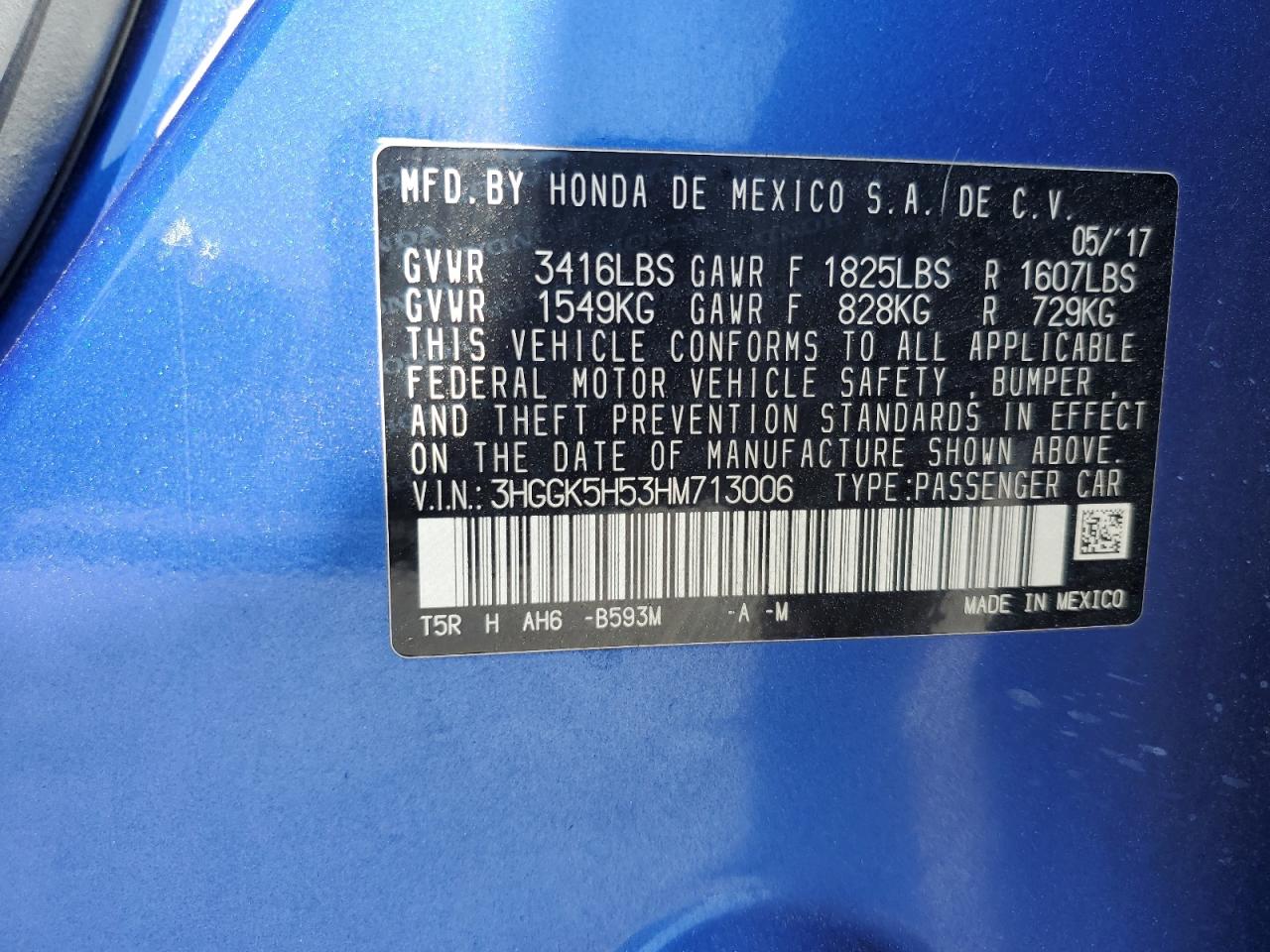 2017 Honda Fit Lx VIN: 3HGGK5H53HM713006 Lot: 56906495
