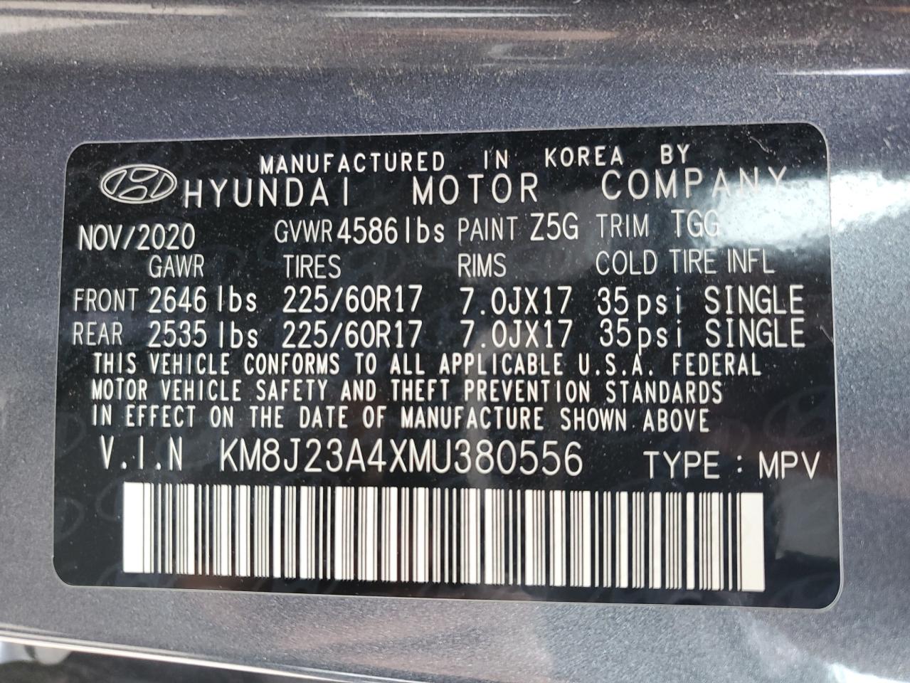 KM8J23A4XMU380556 2021 Hyundai Tucson Se