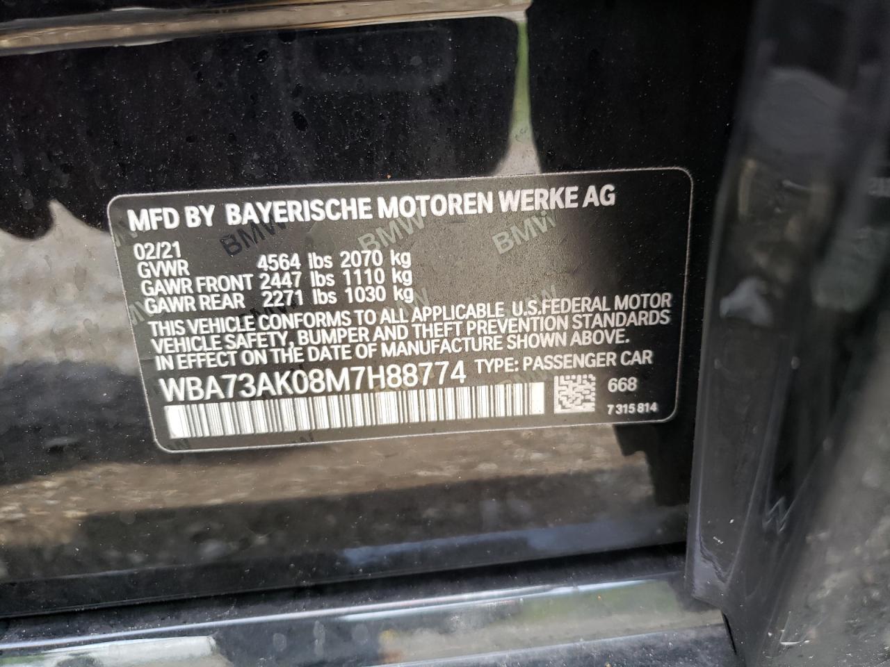 2021 BMW 228Xi VIN: WBA73AK08M7H88774 Lot: 55489673