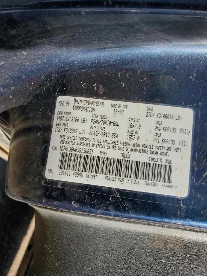 2003 Dodge Dakota Quad Sport VIN: 1D7HL38N03S136851 Lot: 82390723