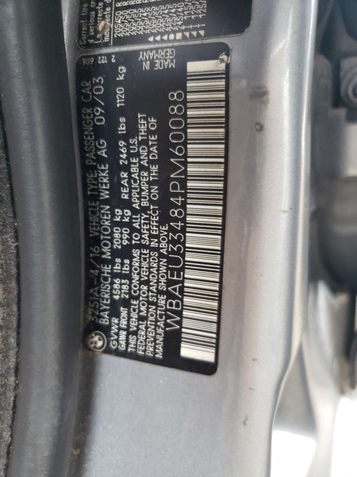 2004 BMW 325 Xi VIN: WBAEU33484PM60088 Lot: 61384254