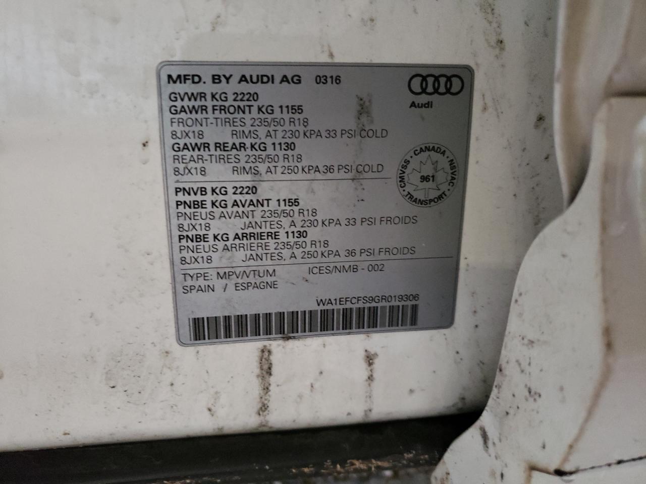 WA1EFCFS9GR019306 2016 Audi Q3 Premium Plus