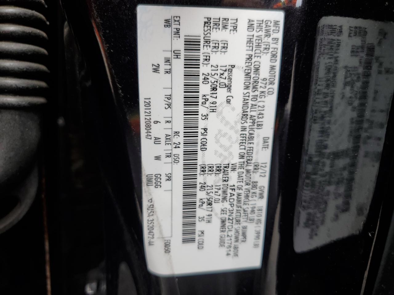 2013 Ford Focus Titanium VIN: 1FADP3N27DL217614 Lot: 60800995