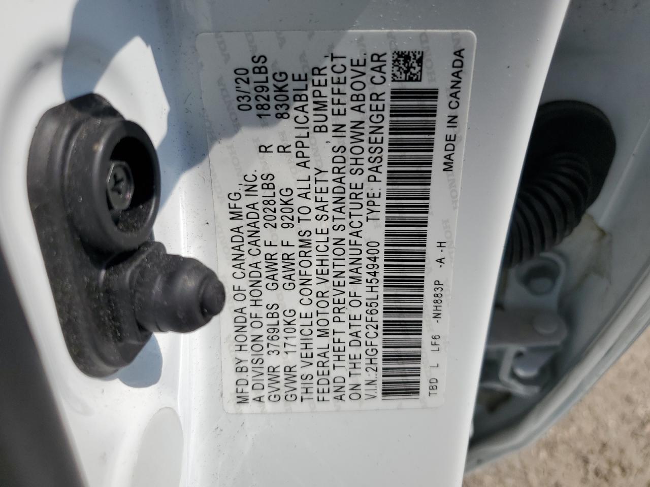 2020 Honda Civic Lx VIN: 2HGFC2F65LH549400 Lot: 54873353