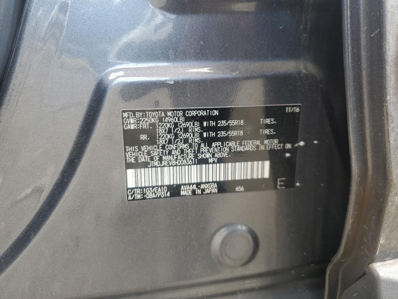 2017 Toyota Rav4 Hv Limited VIN: JTMDJREV8HD083611 Lot: 61389014