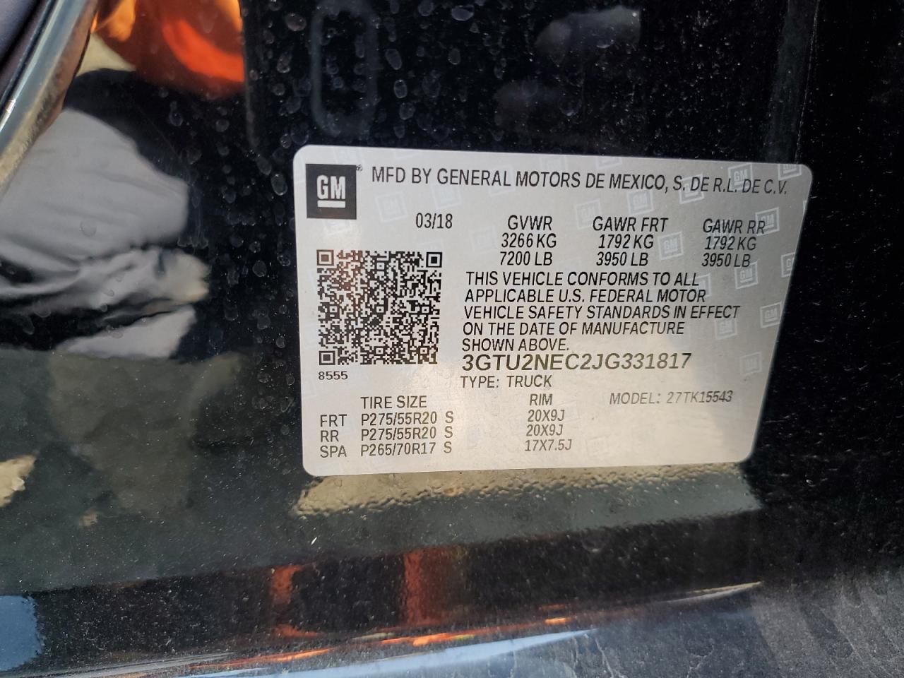 2018 GMC Sierra K1500 Slt VIN: 3GTU2NEC2JG331817 Lot: 64137423