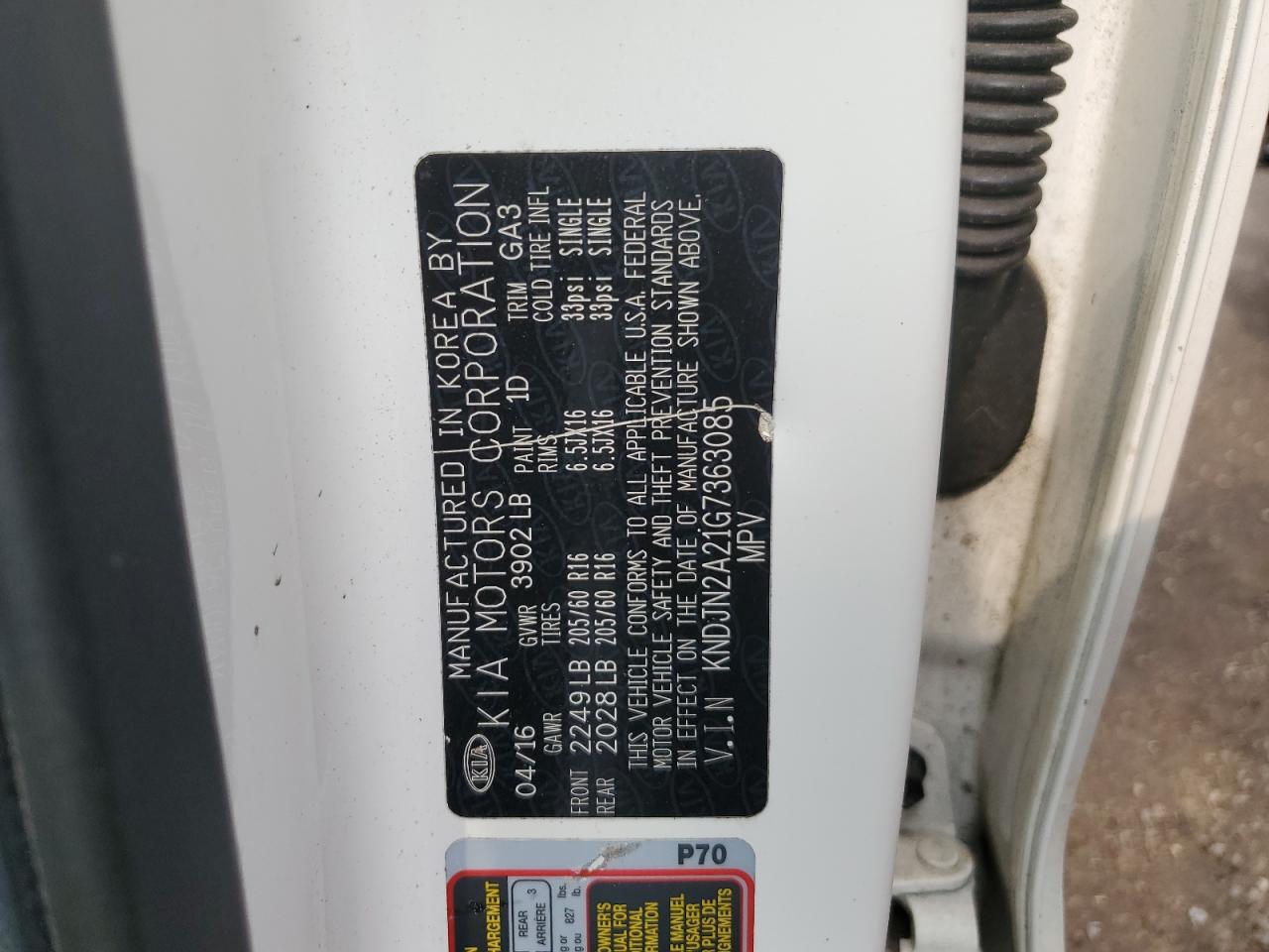 2016 Kia Soul VIN: KNDJN2A21G7363085 Lot: 55093663