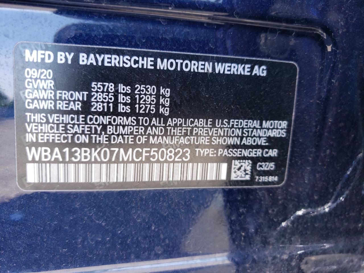 2021 BMW M550Xi VIN: WBA13BK07MCF50823 Lot: 57444023