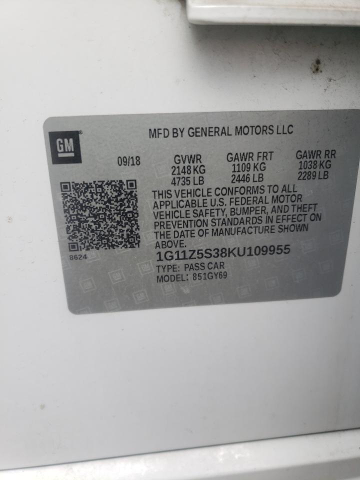 2019 Chevrolet Impala Lt VIN: 1G11Z5S38KU109955 Lot: 54145093
