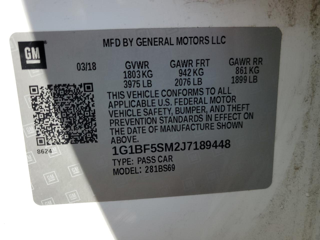 1G1BF5SM2J7189448 2018 Chevrolet Cruze Premier