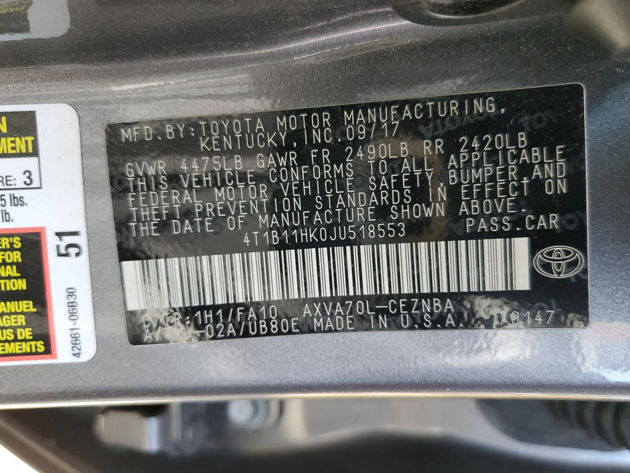 4T1B11HK0JU518553 2018 Toyota Camry L