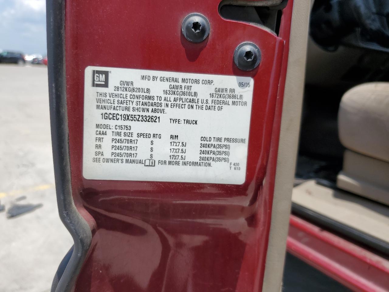 2005 Chevrolet Silverado C1500 VIN: 1GCEC19X55Z332621 Lot: 54019875