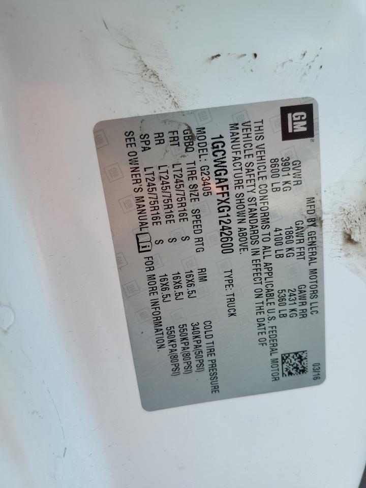 2016 Chevrolet Express G2500 VIN: 1GCWGAFFXG1242600 Lot: 61395204