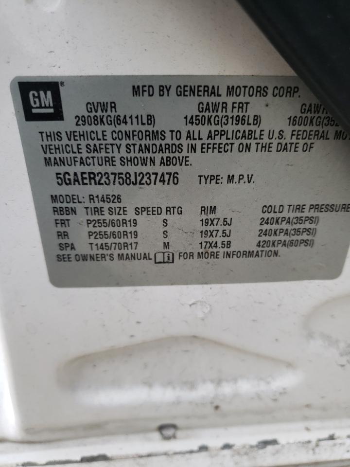2008 Buick Enclave Cxl VIN: 5GAER23758J237476 Lot: 57644723