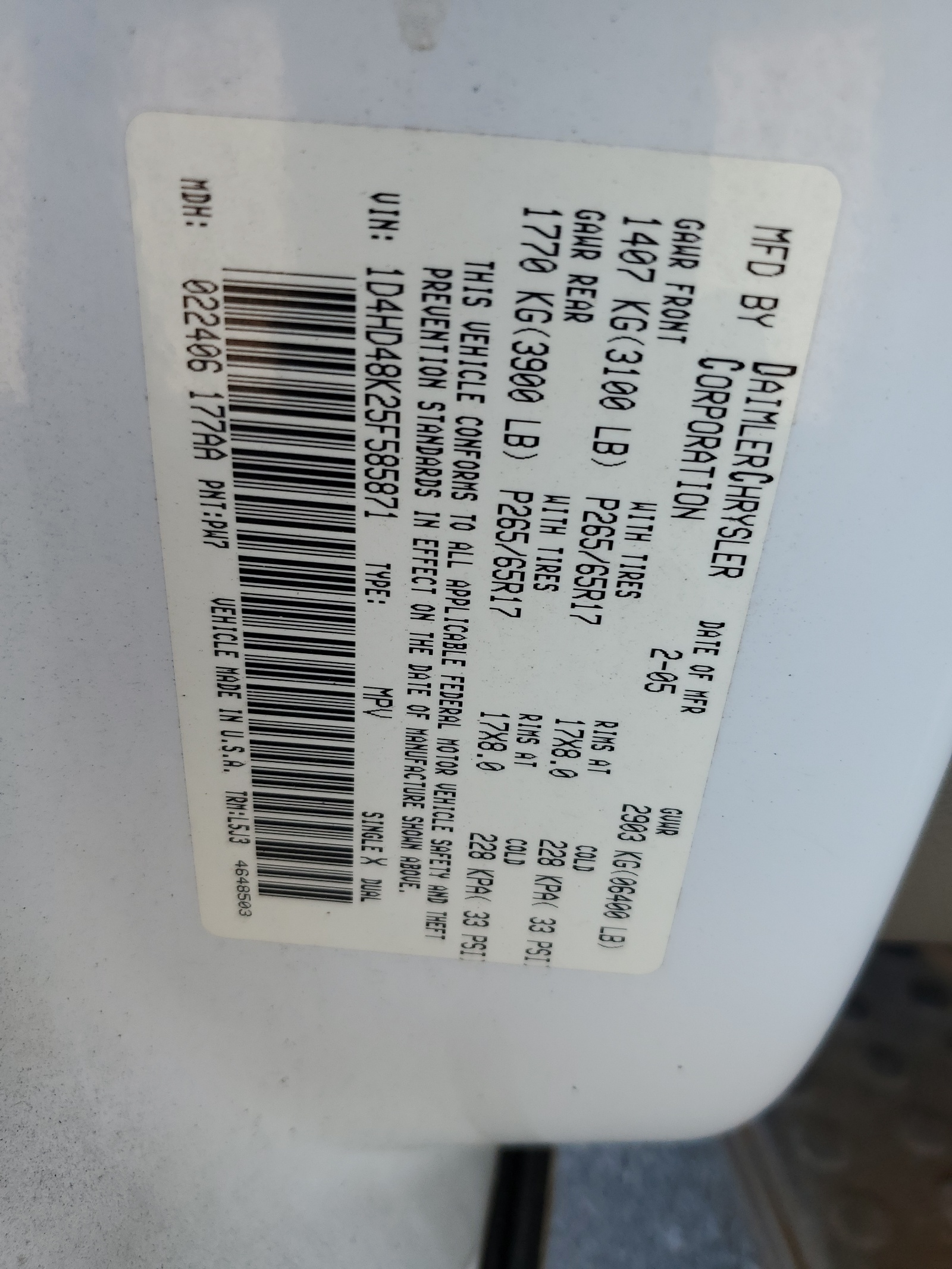 1D4HD48K25F585871 2005 Dodge Durango Slt